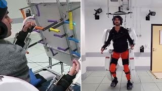 Brain waves breakthrough Mindreading computer enables paralysed man to walk [upl. by Yelrak]