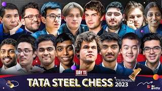 Tata Steel Chess 2023 Day 11  Gukesh vs Arjun Pragg vs Parham Carlsen vs So Anish vs Nodirbek [upl. by Ailasor]