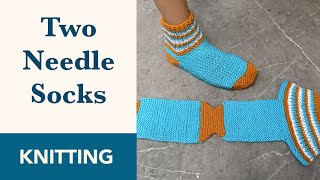 Knit Socks on Two Straight Needles  Knit Socks for Beginners [upl. by Ardys]