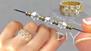 Easy Beaded Ring Tutorial Beaded Jewelry Making  DIY Seed Bead Rings [upl. by Llerrehs114]