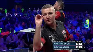 RIDICULOUS AVERAGES  Aspinall v Smith  2023 New Zealand Darts Masters [upl. by Anastos]