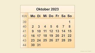 Kalender Oktober 2023 [upl. by Tunk38]