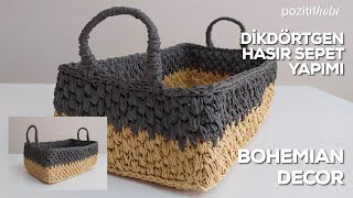 KAĞIT İPTEN KOLAY TABANLI DİKDÖRTGEN HASIR SEPET YAPIMI  EASY BASKET MAKING [upl. by Elvie]