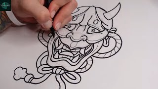 Hannya Mask  How To Draw For Beginners [upl. by Enelloc]