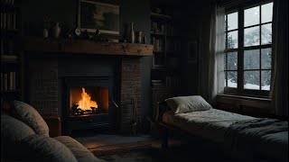 Snowy Winter Fireplace amp Wind Ambience  Relaxing Fire and Blizzard Sounds in a Cozy Home [upl. by Karrah]