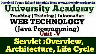 WT50Servlet in Java Servlet Overview Servlet Architecture  Servlet Working Servlet Life Cycle [upl. by Luhar]