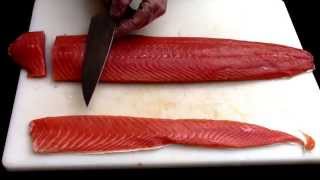 How To Properly Cut Salmon Into 4 Oz Restaurant Portion [upl. by Modestine]