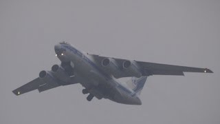 VolgaDnepr Airlines Ilyushin Il76 takeoff in fog [upl. by Nrevel698]