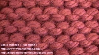 Purl stitch  watch knitting  lesson 3  learn how to knit basic stitches [upl. by Hareehahs721]