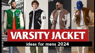 17 VARSITY JACKET outfit ideas for mens 🔥 2024 mens fashion 🔥 [upl. by Laerol]