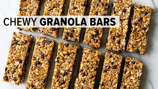 HEALTHY GRANOLA BARS  chewy chocolate chip granola bars  glutenfree [upl. by Kaja]