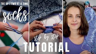 HOW TO KNIT TOE UP SOCKS  TWO AT A TIME  socks knitting TUTORIAL magic loop in a round [upl. by Sosanna]