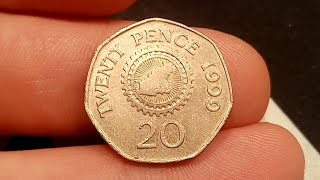 Bailwick of Guernsey 1999 20 Twenty Pence Coin VALUE  REVIEW [upl. by Mazel]