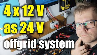 How to wire four 12V batteries  seriesparallel for 24V solar inverter [upl. by Aicirpac]