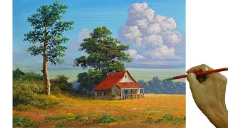 Acrylic Landscape Painting in Timelapse  House in the Meadow  JMLisondra [upl. by Lynd850]