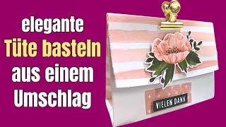 Geschenktüte basteln mit Papier einfach aus einem Umschlag Anleitung [upl. by Naehs]