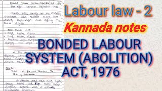 BONDED LABOUR SYSTEM ABOLITION ACT 1976  Labour Law2  Kannada notes [upl. by Elset]