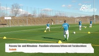 Fussballtraining Die Passlinie mit Torschuss  Passen  Technik [upl. by Lundt27]