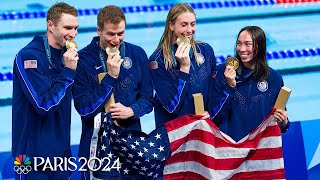 Team USA GETS THE JOB DONE in 4x100 mixed relay behind world record effort  Paris Olympics [upl. by Phillips167]