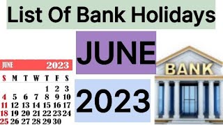 List of Bank holidays June 2023 June 2023 Bank Holidays In India [upl. by Irina591]