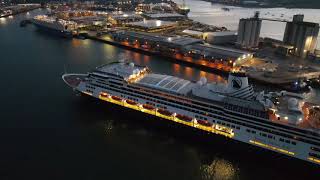 Holland America Volendam Pampo Azura and Aurora Southampton UK 4K drone [upl. by Adolphus]