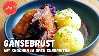 Gänsebrust mit Knochen im Backofen zubereiten Leckeres Rezept mit Sauce [upl. by Rehpotsrihc]