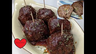 STUFFED BBQ MEATBALLS AIR FRYER [upl. by Enogitna]