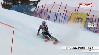 Lucas Braathen 🇳🇴  mens slalom Adelboden 1st run Jan 8 2023 weareskiing atomic [upl. by Zolner245]