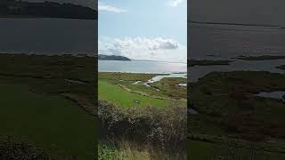 View from Laugharne Castle over the river Taf estuary Carmarthenshire estuary wales [upl. by Icrad]