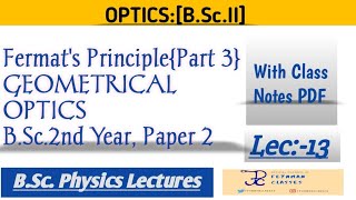 Fermats Principle Law of ReflectionLec 13 BScOptics Paper 2BSc 2nd year [upl. by Elamrej]