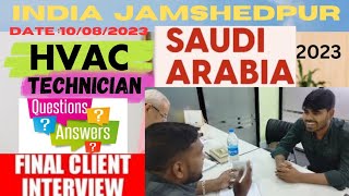 HVAC technician interview questions amp answer Live calint interview for Saudi Arabia at India JSR [upl. by Lonier]