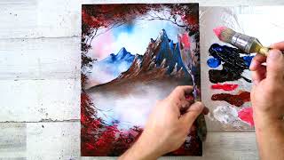 Unique Painting Approach  Tall Mountain  Oval Brush Art [upl. by Dulsea]