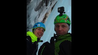 Cascata di Ghiaccio quotLa madonninaquot WI 6  Val dAvio  Matteo Rivadossi Sarah Haase  ice climbing [upl. by Ydde]