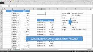 excel206  Wyszukiwanie kursu waluty z poprzedniego dnia roboczego WYSZUKAJPIONOWO  PRAWDA [upl. by Latsyrhc]