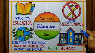 National Education Day Poster Drawing easy11th Nov  Education Day Poster Drawing step by step [upl. by Nahtaj461]