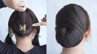 Elegant Bun Hairstyle Using Small Clutcher – Clutcher Hairstyle For Ladies  Simple Juda Hairstyle [upl. by Mays]