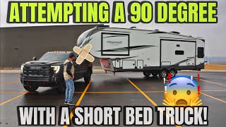 We Attempted A 90 Degree Turn With A Fifth Wheel Shocker Hitch And Short Bed GMC Truck [upl. by Adala337]