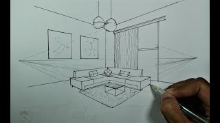 How To Draw a Simple Living Room in 2 Point Perspective Idea [upl. by Akenn14]