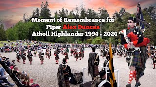 Moment of Remembrance for Piper Alex Duncan Atholl Highlander [upl. by Harty]