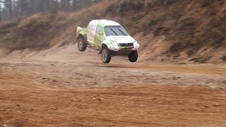 Dakar rally 2018 Vaidotas Žala tests with Toyota Hilux in quarry [upl. by Laefar89]