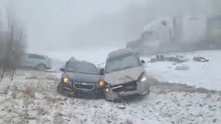 Raw video Deadly 50car pileup on I81 in Pennsylvania [upl. by Idnis425]