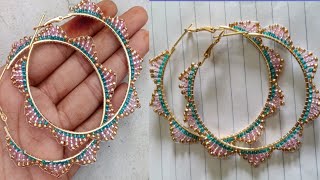 beading earringsseed beads earringsearrings tutorialhoop earrings diy beaded earrings [upl. by Beghtol363]