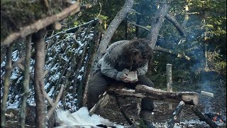 Bushcraft trip  wood carving cooking meat  permanent aframe camp series part 4  long version [upl. by Bari]