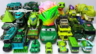 Transformers Green Car Park Transport Bumblebee McQueen Dinosaur vs LEGO Robbery Bank Stopmotion [upl. by Canale]