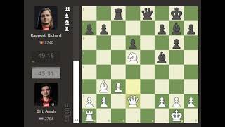 Anish Giri VS Richard Rapport 2023tatasteelchessmasters ROUND 13 [upl. by Hike834]