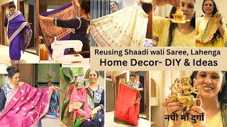 शादी वाली साड़ियां अब काम आएँगी Saree Reuse Ideas  Festival DIY  Home Decor  Diwali Navratri Prep [upl. by Ellatsirhc]