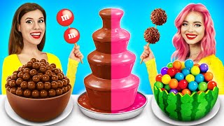 Chocolate Fountain Fondue Challenge  Chocolate Candy Battle 24 Hours by YUMMY JELLY [upl. by Enyad741]