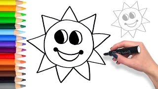 Learn to draw Mr Sun  Teach Drawing for Kids and Toddlers Coloring Page Video [upl. by Elledoj]