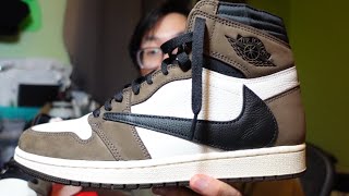 Travis Scott Jordan 1 High Mocha Reps Review  On Foot [upl. by Gottuard]