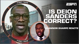 Shannon Sharpe DOES NOT LIKE Deion Sanders’ comments about Shedeur amp Travis Hunter  First Take [upl. by Yunick]